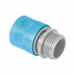 Cellfast Schnellkupplung 3/4 Zoll mit blauem Griff und Außengewinde für Gartenschlauch-Wasseranschluss.