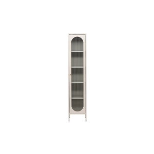 Beiger Vitrinenschrank Cali mit Glastür und vier Regalen.
