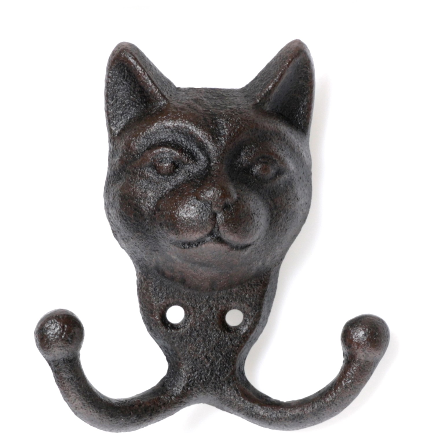 Wandhaken Katze mit 2 Haken aus Gusseisen in Schwarz 11 cm