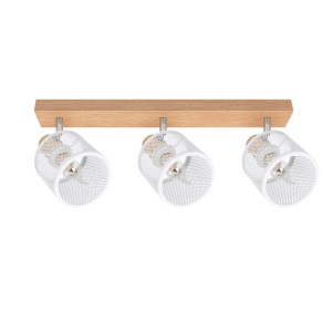 NETTLIFE Deckenstrahler mit 3 weißen, schwenkbaren Spots an Holzsockel, modern.