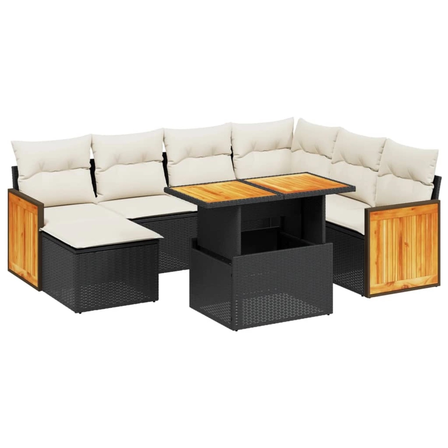 vidaXL 8-Tlg Garten-Sofagarnitur mit Kissen Schwarz Poly Rattan 3274073