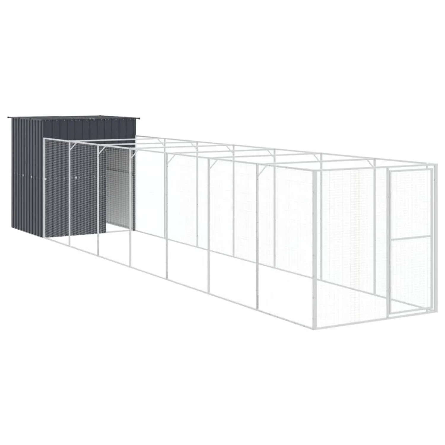 vidaXL Hundehütte mit Auslauf Anthrazit 165x863x181cm Verzinkter Stahl 3189101