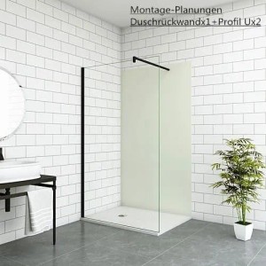 Elfenbeinweiße Duschrückwand 80x210cm als Fliesenersatz in moderner Duschkabine mit Glaswand.