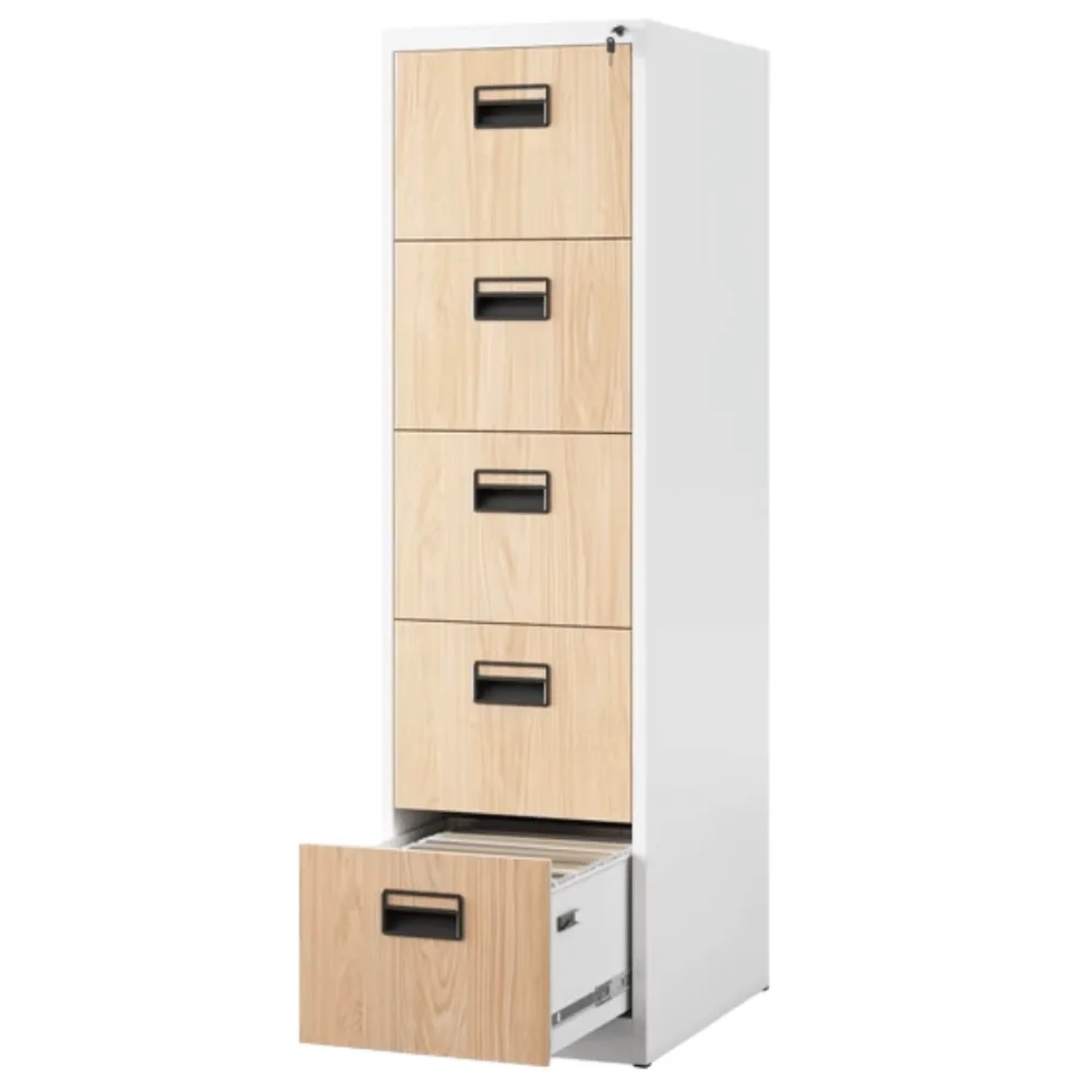 DELUKE Hängeregisterschrank Abschließbar TION 5 Schubladen 163 x 46 x 62 cm Weiß-Sonoma Eiche