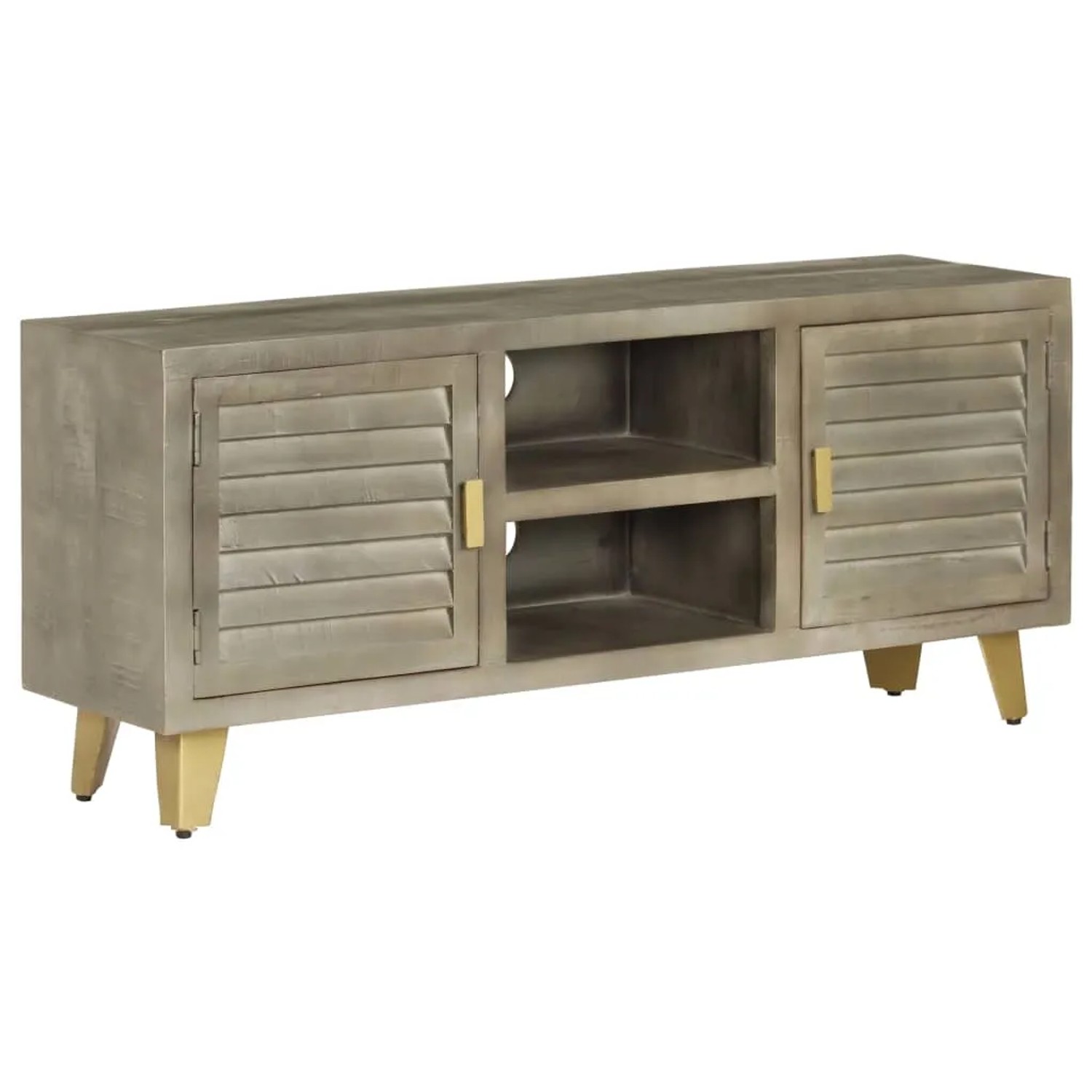 vidaXL TV-Schrank Massivholz Mango Grau mit Messing 110x30x48 cm 246681