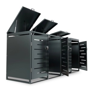 Juskys Mülltonnenbox Arel für 4 Tonnen, Metall, abschließbar, mit aufklappbarem Dach.