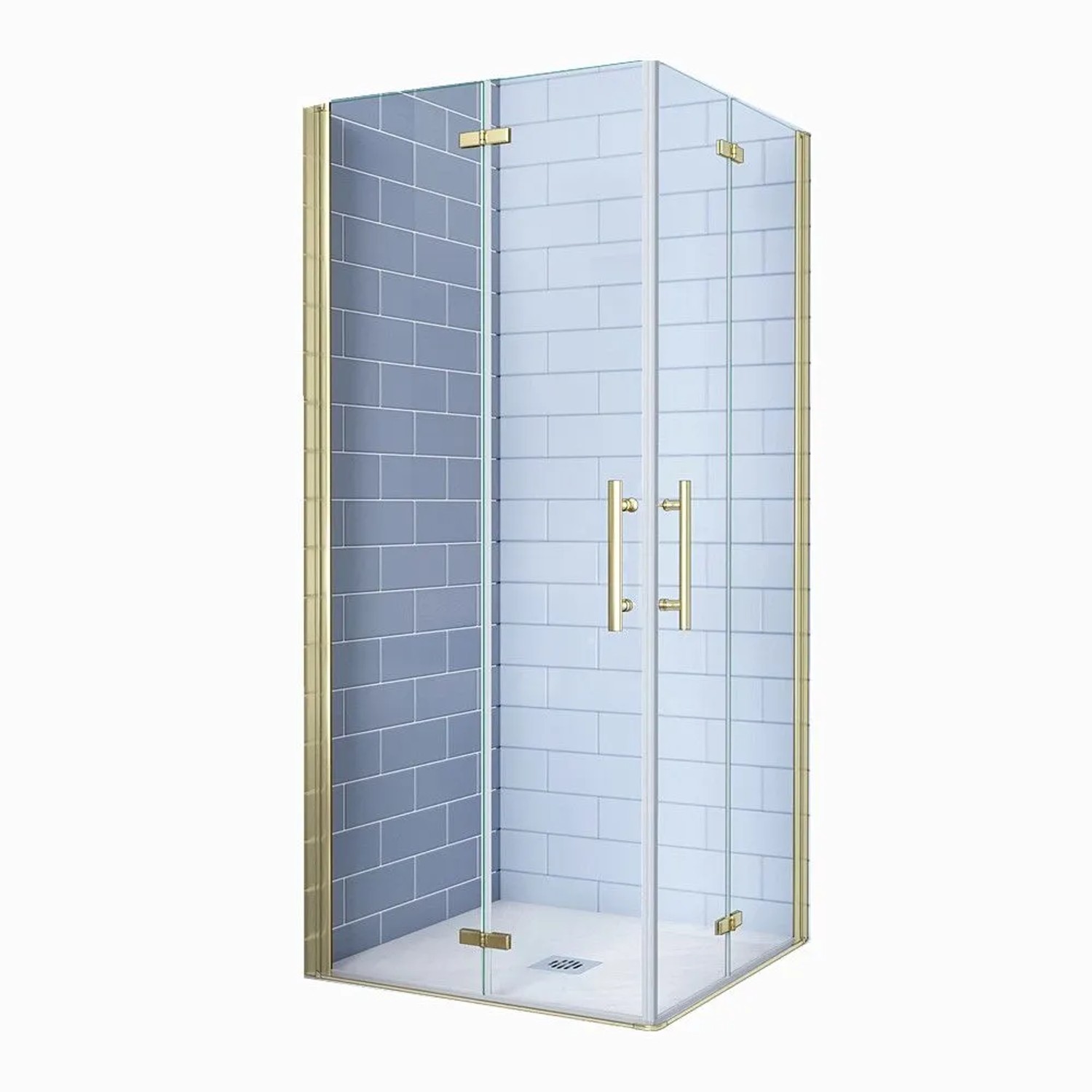 Duschparadies Duschkabine Eckeinstieg 90 x 80 x 195cm Falttürx2 Pendeltür 6mm Nano Glas Goldrahmen Dusche