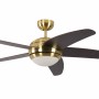 Pepeo Deckenventilator Melton mit Messing-Gehäuse, Wenge-Flügeln, Beleuchtung und Fernbedienung.