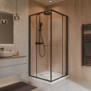 Schulte ExpressPlus Nischendusche 190 x 80 cm Mattschwarz Schwenk-Schiebetür
