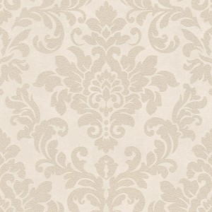 Barock Tapete in Beige und Creme mit dezentem Glitzer-Effekt.