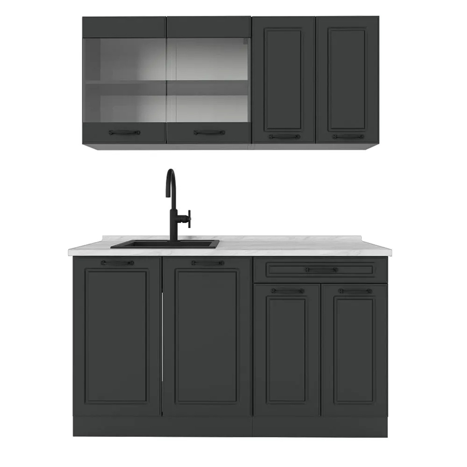 Vicco R-Line Singleküche Anthrazit Landhaus Anthrazit 140 cm AP Marmor ohne E-Geräte