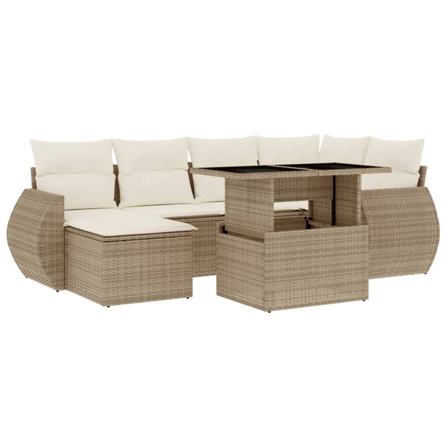 vidaXL 7-Tlg Garten-Sofagarnitur mit Kissen Beige Poly Rattan 3268678