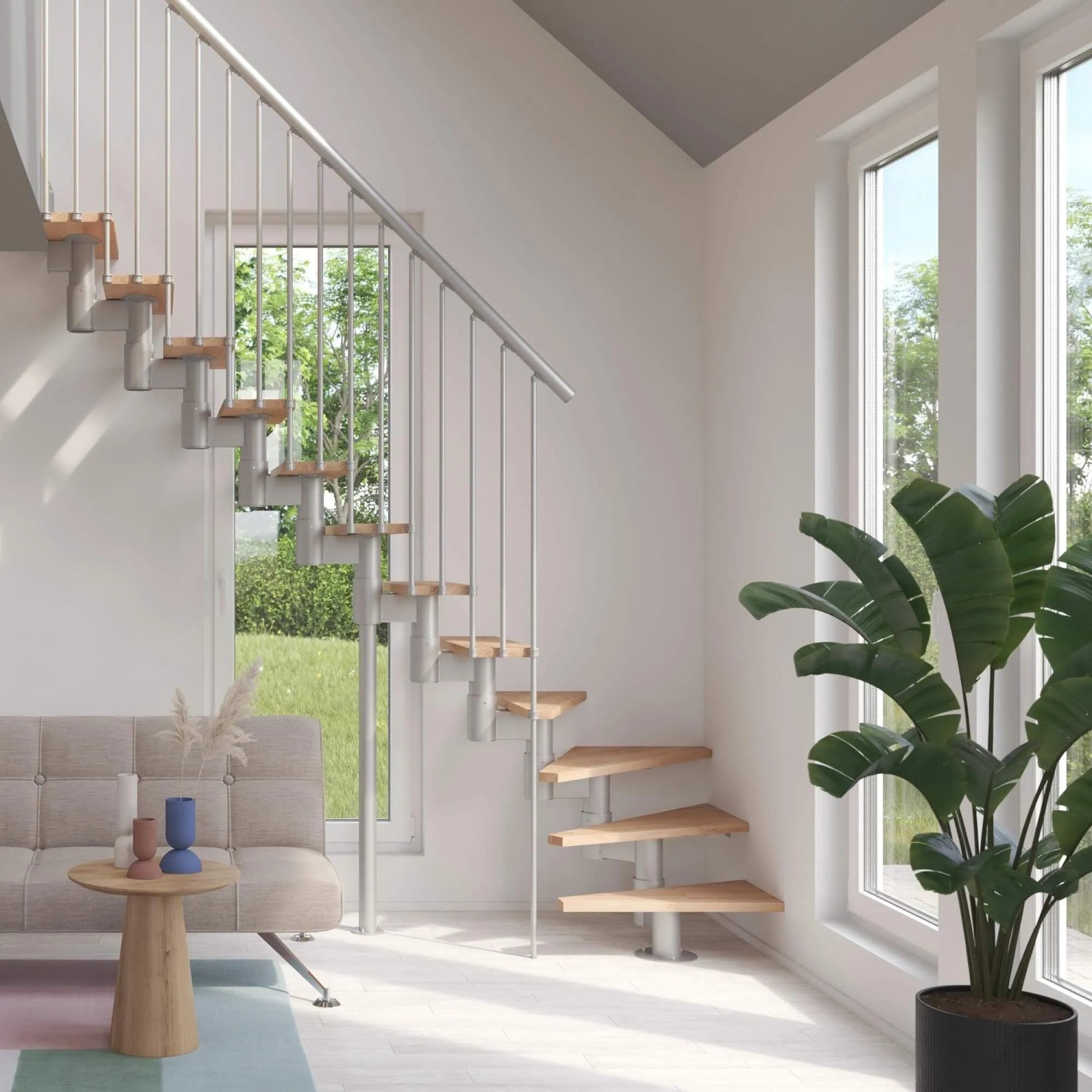 Treppen Intercon Raumspartreppe Torino Mittelholmtreppe Italo-Silber mit St günstig online kaufen