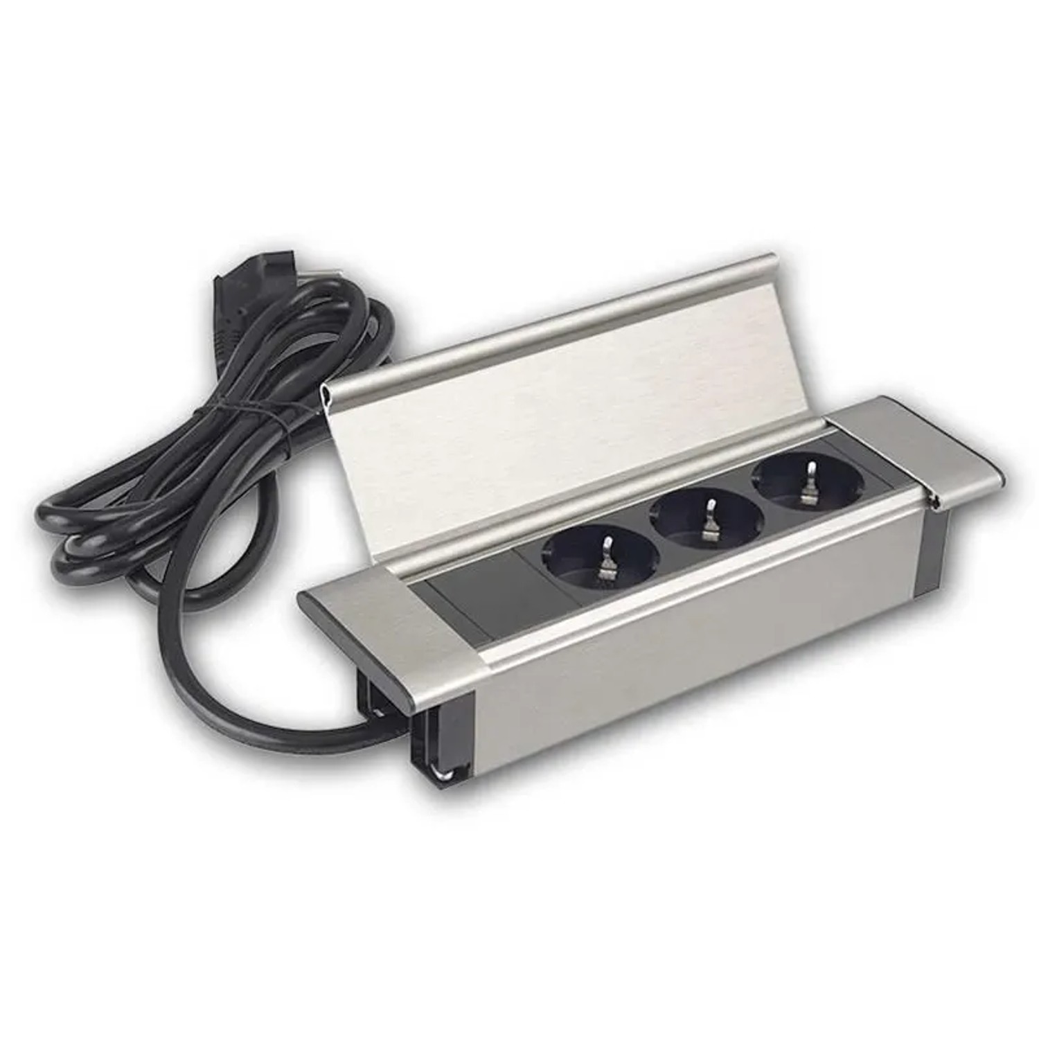 world-trading-net Tisch-Einbausteckdose 3-fach FLATBOX Edelstahl