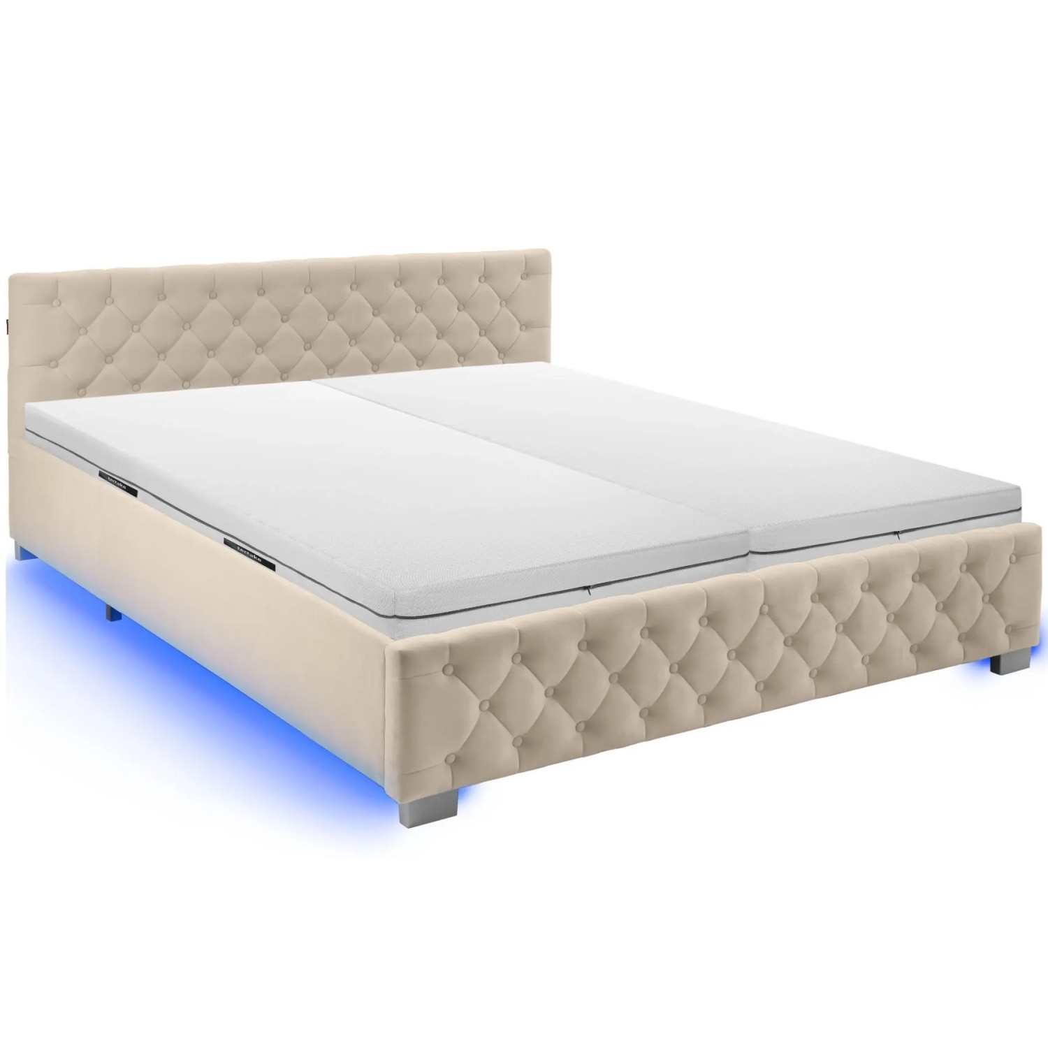 Tectake Bettset  Polsterbett In Samtoptik Mit Steppmuster Matratze Mit Komfortschaumkern  2 Härtegrade  H2   H3   217 x 187 50 x 83 cm Samtoptik Sand