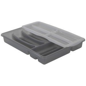 Rotho Besteckkasten Basic, anthrazit, mit 6 Fächern und Topglide für Messer.