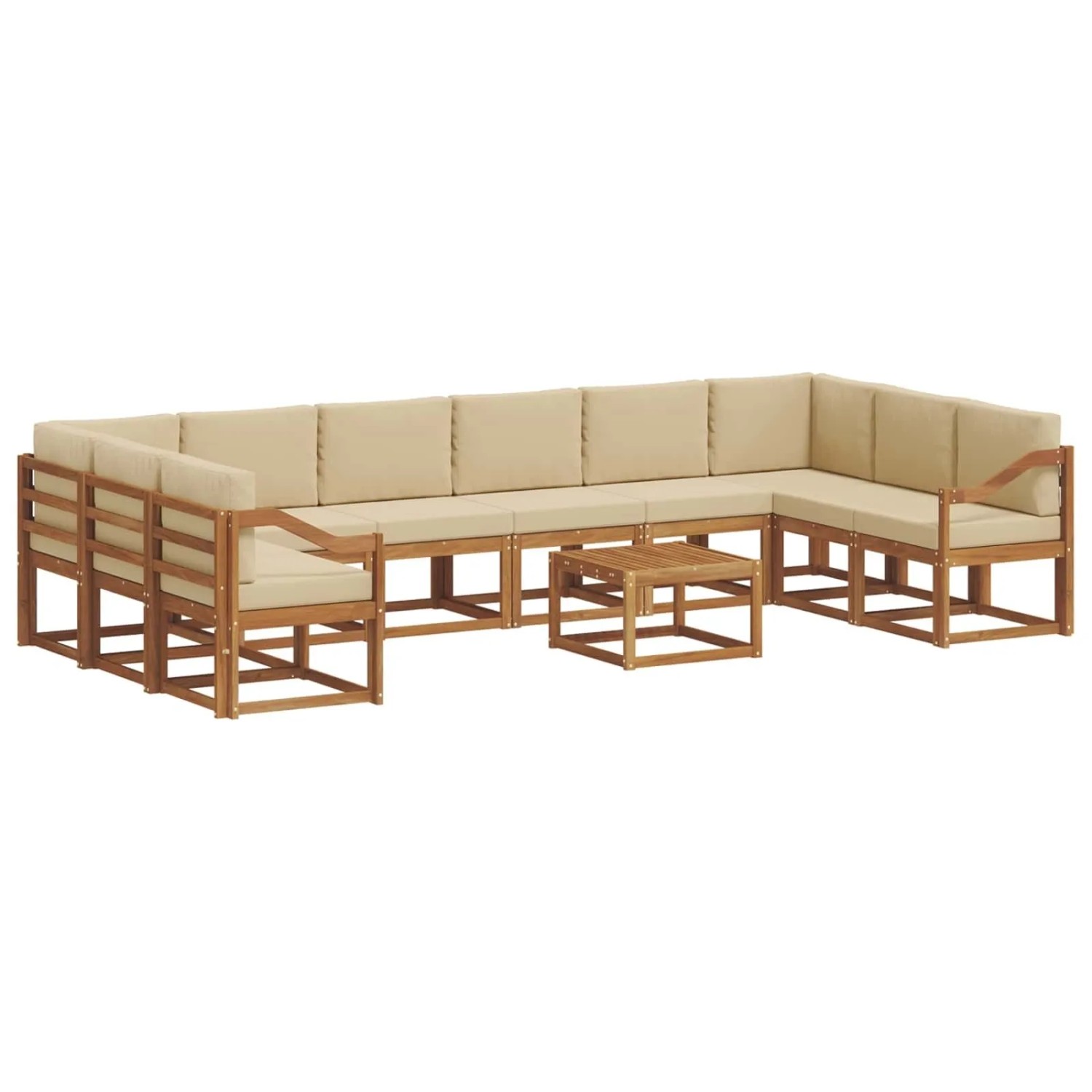 vidaXL Outdoor-Sofagarnitur mit Kissen 11-Tlg Natur und Beige 3367106