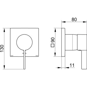 Technische Zeichnung Keuco Einhebelmischer IXMO, Maße und Details zur UP-Montage.
