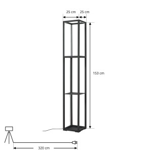 Schwarze Lindby LED Stehlampe Birta mit Ablagen, dimmbar, 155cm hoch. Moderne Wohnzimmerleuchte.