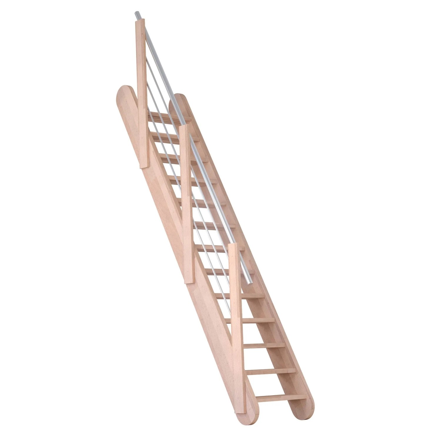 StarWood Treppe Samos Buche mit Edelstahlgeländer, ganze Stufen, helle Holzoptik.