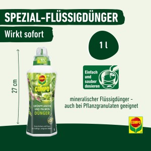Compo Grünpflanzen- und Palmendünger 1 l Flasche für kräftige, grüne Blätter.