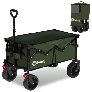 Sekey XXL Bollerwagen, faltbar, dunkelgrün, 150L. Ideal für Camping & Freizeit.
