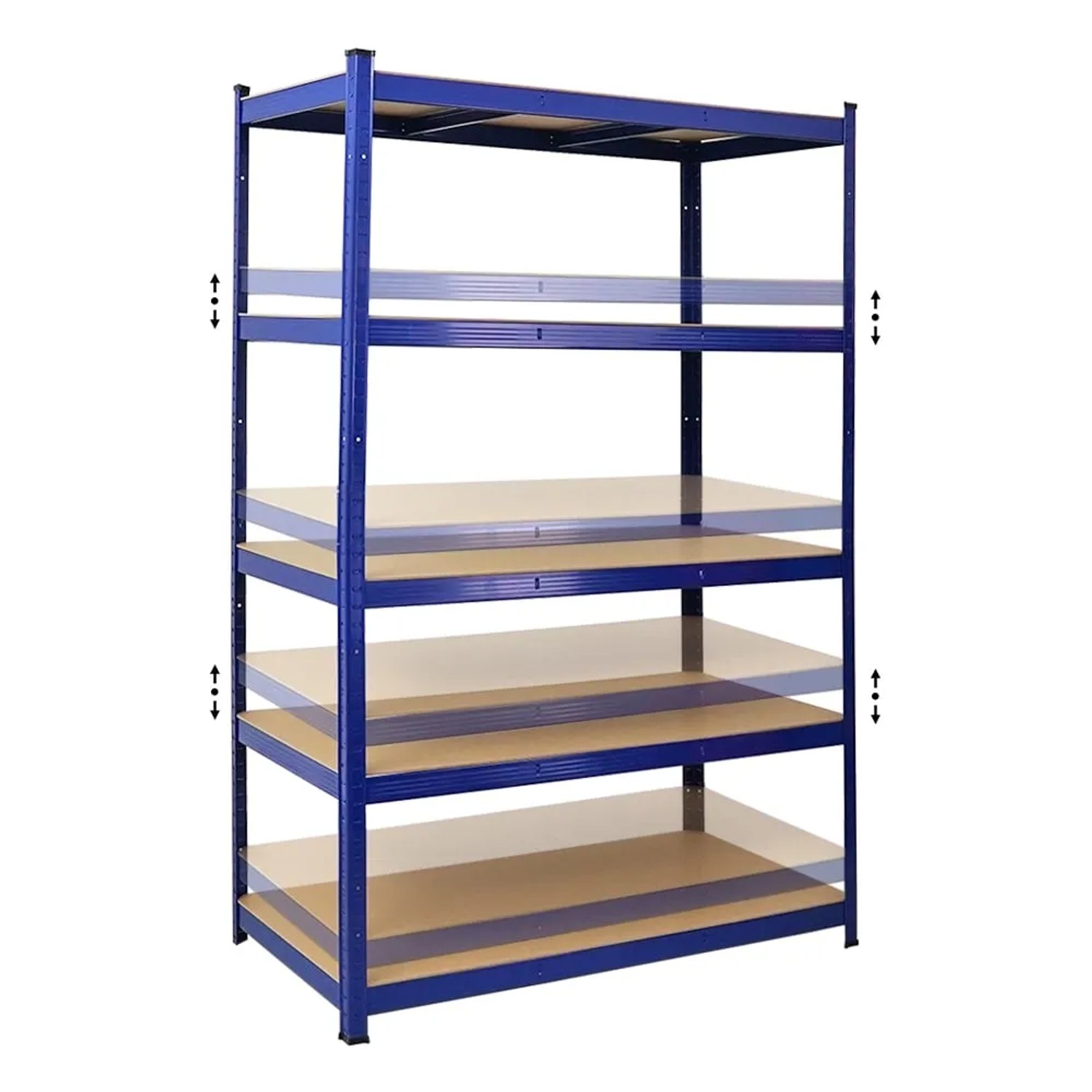 Blaues PROREGAL Schwerlastregal Taurus mit 5 MDF-Fachböden, höhenverstellbar.