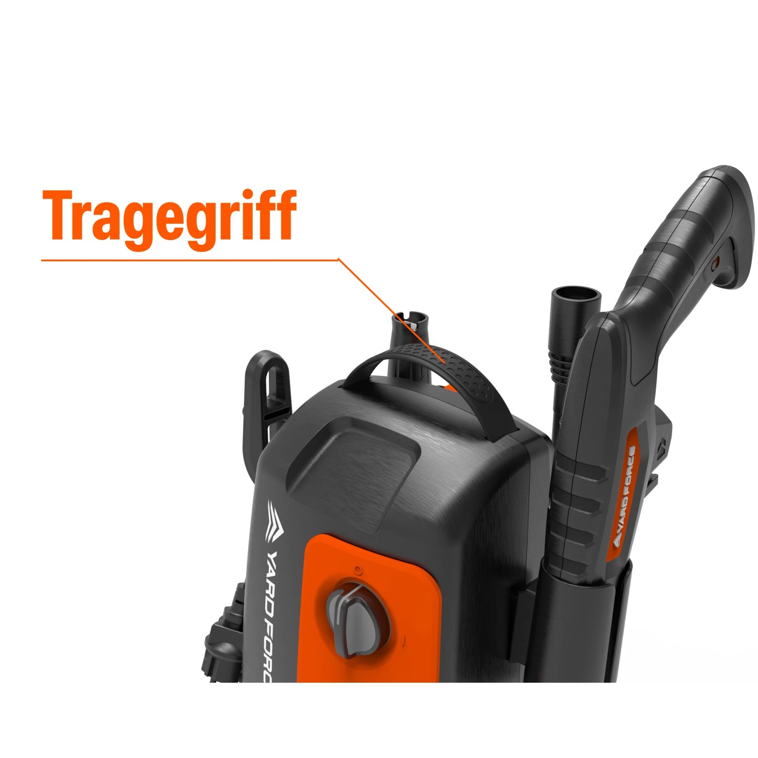 Yard Force Hochdruckreiniger: Detailaufnahme des Tragegriffs.