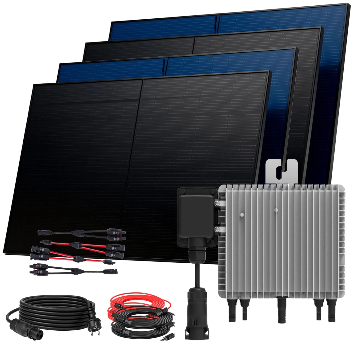 SUNNIVA Balkonkraftwerk 2000 W mit DEYE 800 W Wechselrichter inkl.5m Kabel 4x 500 W Solarmodule Bifazial Fullblack Glas-Glas