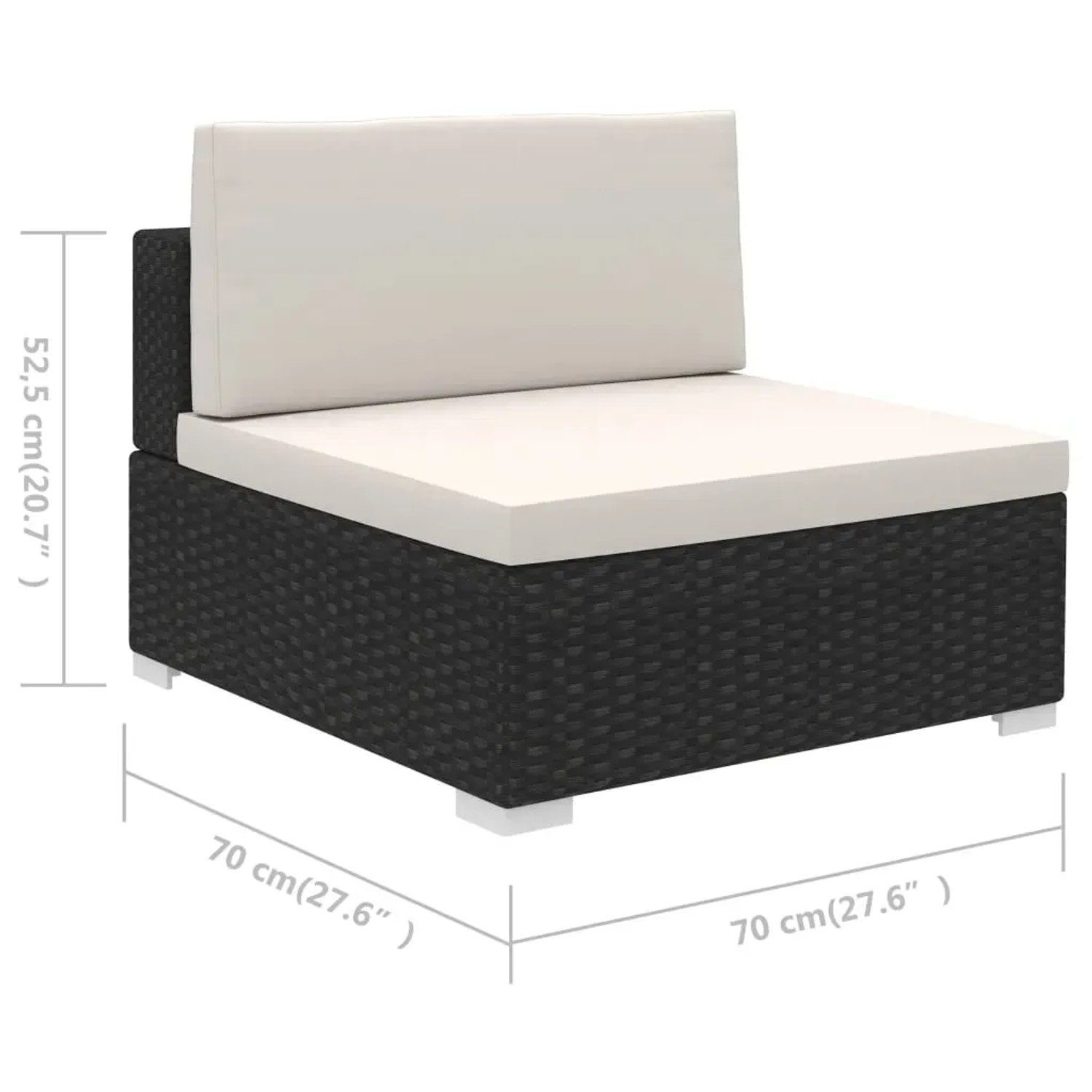 vidaXL Gartenmöbel: Schwarzes Lounge-Set aus Rattan mit cremefarbenen Auflagen.