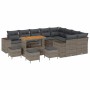 Graues 13-tlg. vidaXL Garten-Sofa-Set aus Poly Rattan mit höhenverstellbarem Tisch.