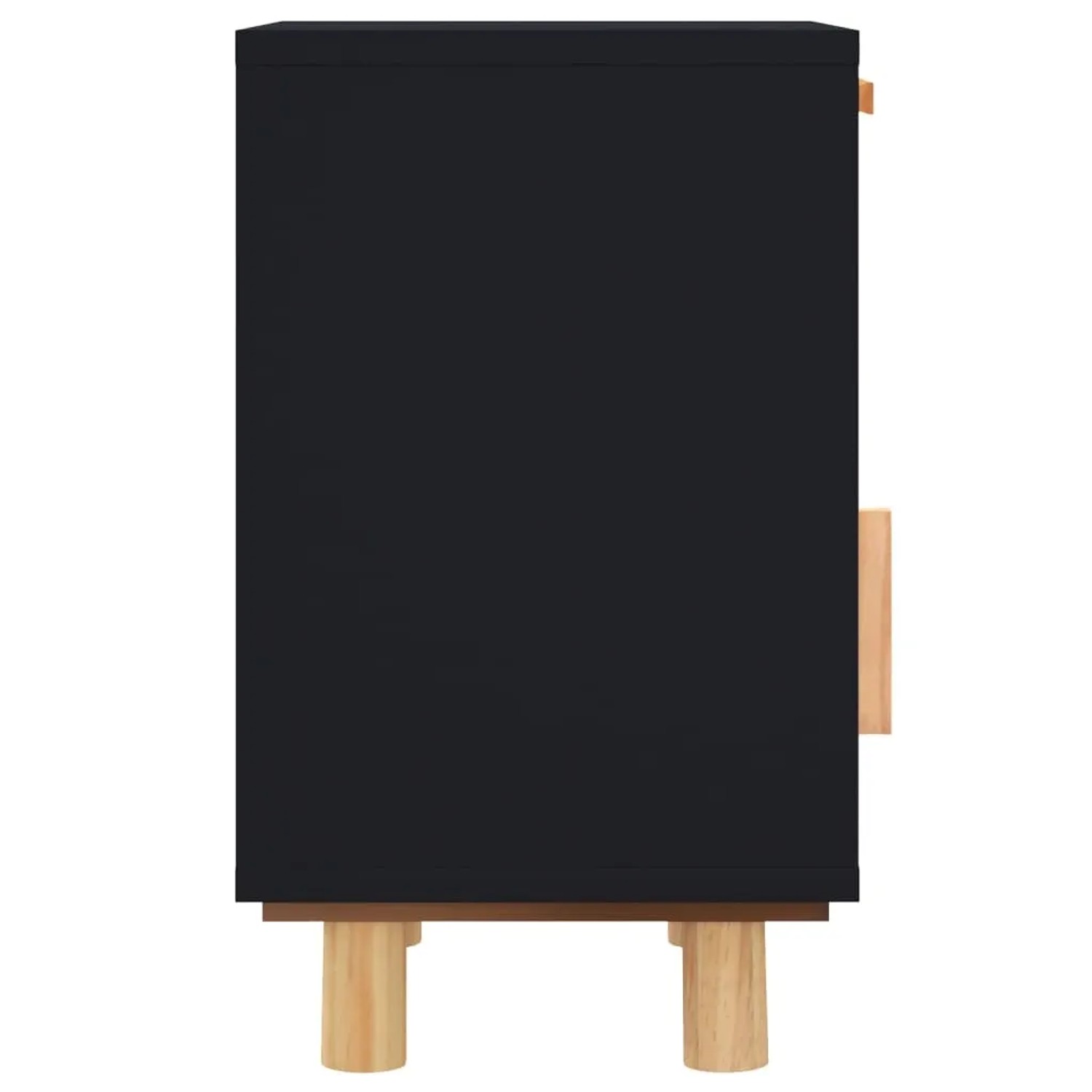 Schwarzer Nachttisch aus Kiefernholz mit Rattan-Schublade, 2er-Set.