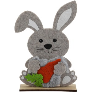 Grauer Deko-Hase aus Filz mit Karotte, 19x12x4,5 cm, Osterdekoration.