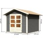 Karibu Holz-Gartenhaus Tyka, terragrau, Satteldach, 270x270 cm. Lackiertes Gartenhaus mit Doppeltür.