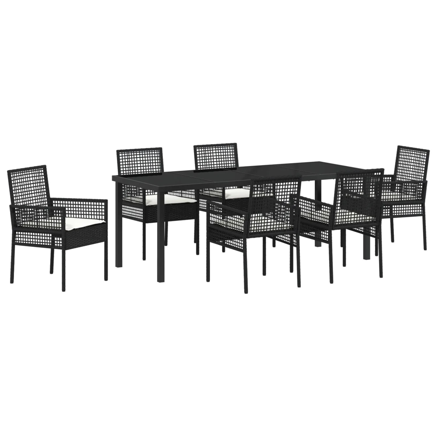 vidaXL 7-Teiliges Garten-Esszimmer-Set mit Kissen Schwarz Poly Rattan 3379868