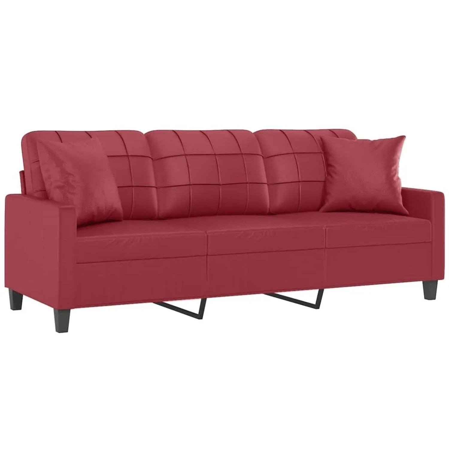 vidaXL 3-Sitzer-Sofa mit Zierkissen Weinrot 180 cm Kunstleder 3200811