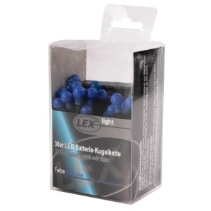 Lex 30er LED Kugelkette blau, batteriebetrieben für Innenräume.