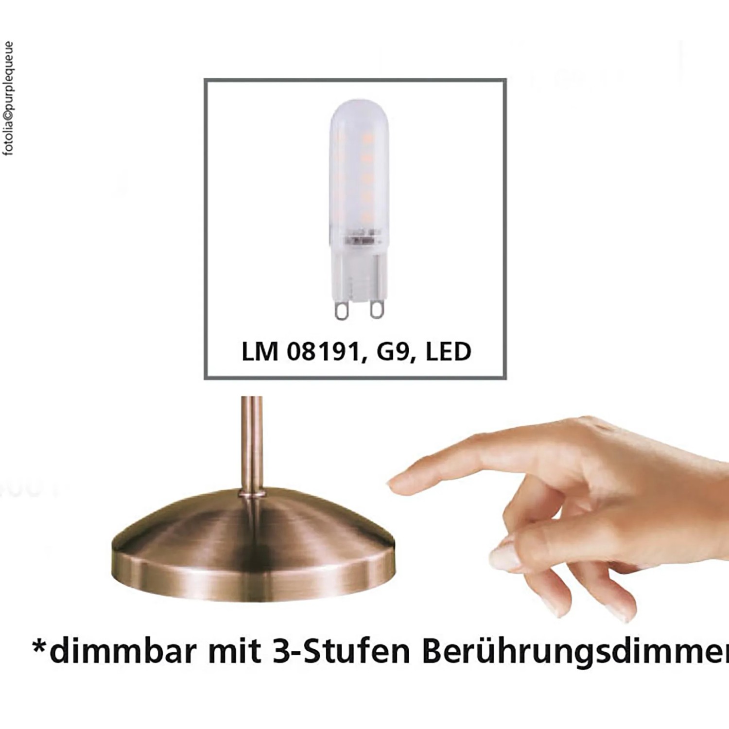 Paul Neuhaus LED-Tischleuchte Pino in Altmessing mit Touchdimmer und G9 LED Leuchtmittel.
