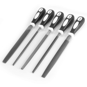 STAHLWERK Stahlfeilen Set, 5 Metallfeilen mit schwarzen Griffen für Werkstatt und Handwerk.