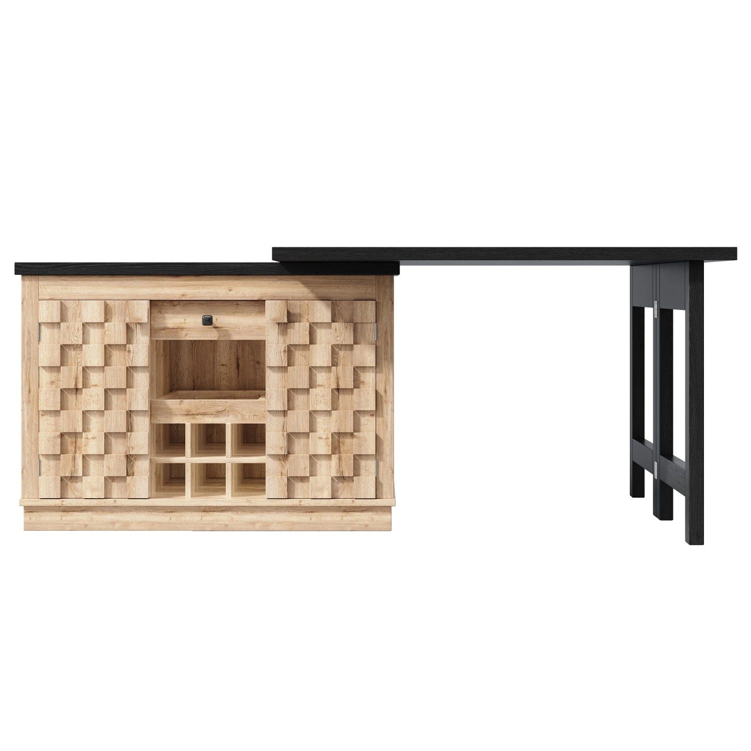 Merax 360° Drehbare Kücheninsel mit Seitenschrank  Patchwork-Türen  Weinregal  Schubladen 120-197cm