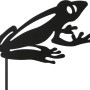 Dunkelgrauer Gartenstecker Frosch aus Eisen, 30 cm hoch, als Gartendekoration.