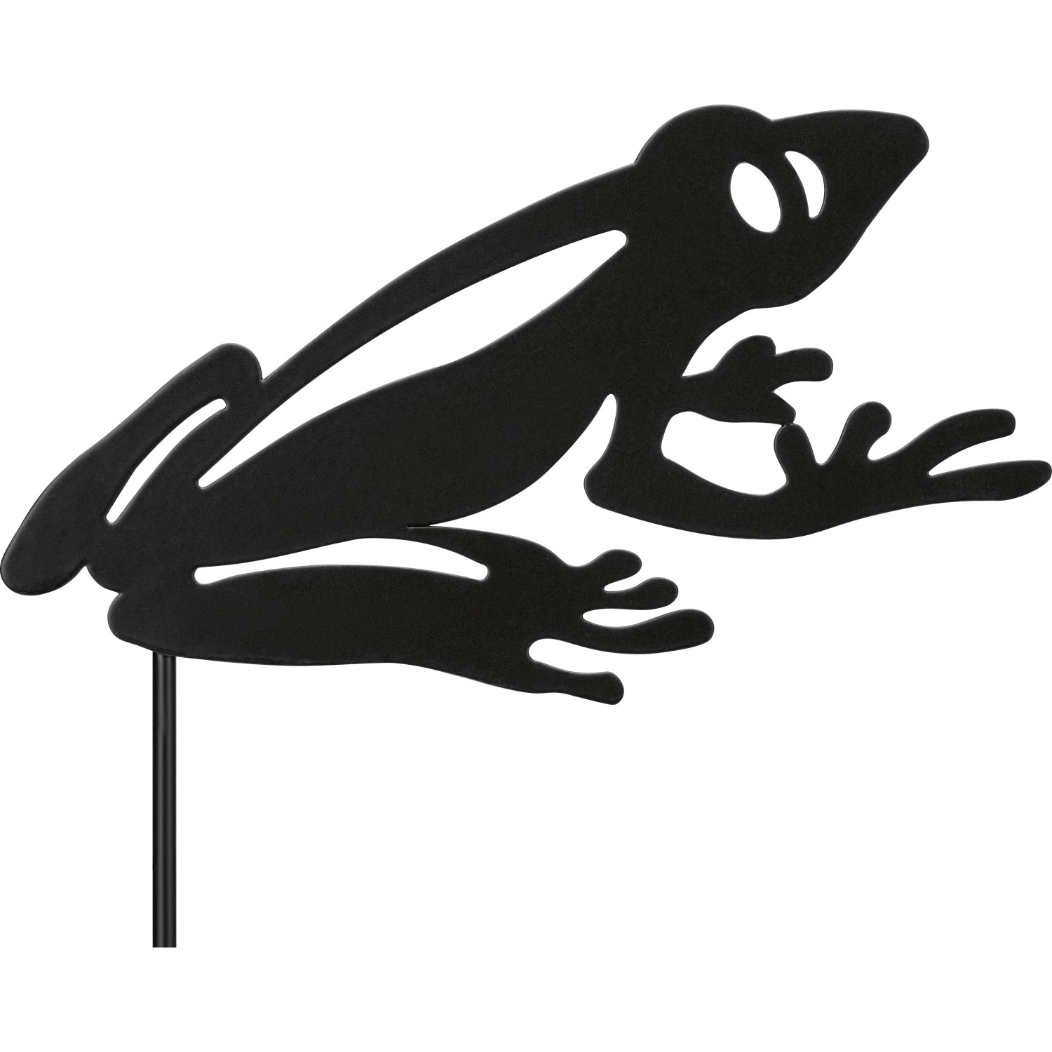 Dunkelgrauer Gartenstecker Frosch aus Eisen, 30 cm hoch, als Gartendekoration.