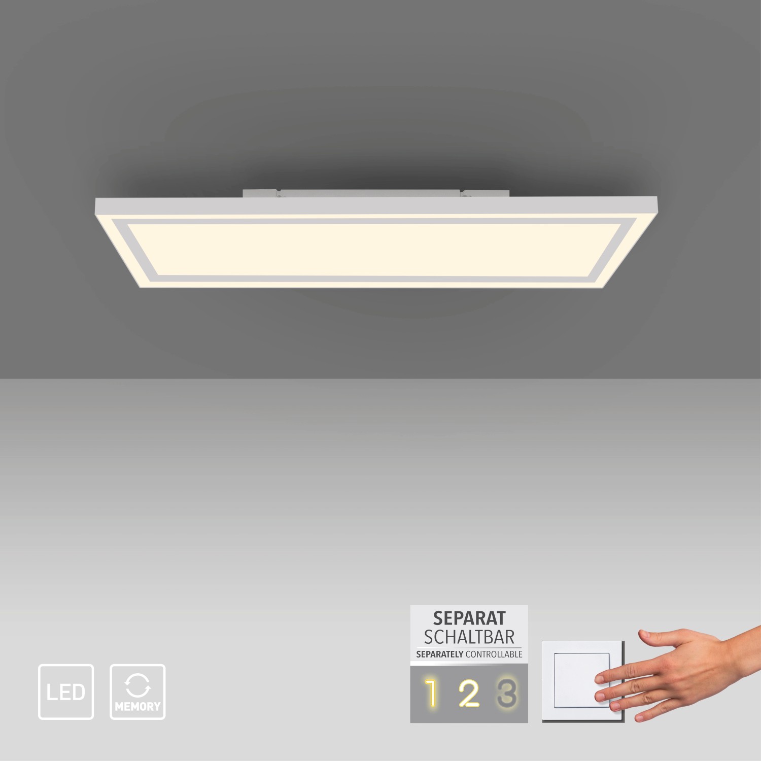 Rechteckiges, weißes LED-Panel Bedging 80x35 cm von Just Light für die Deckenmontage.