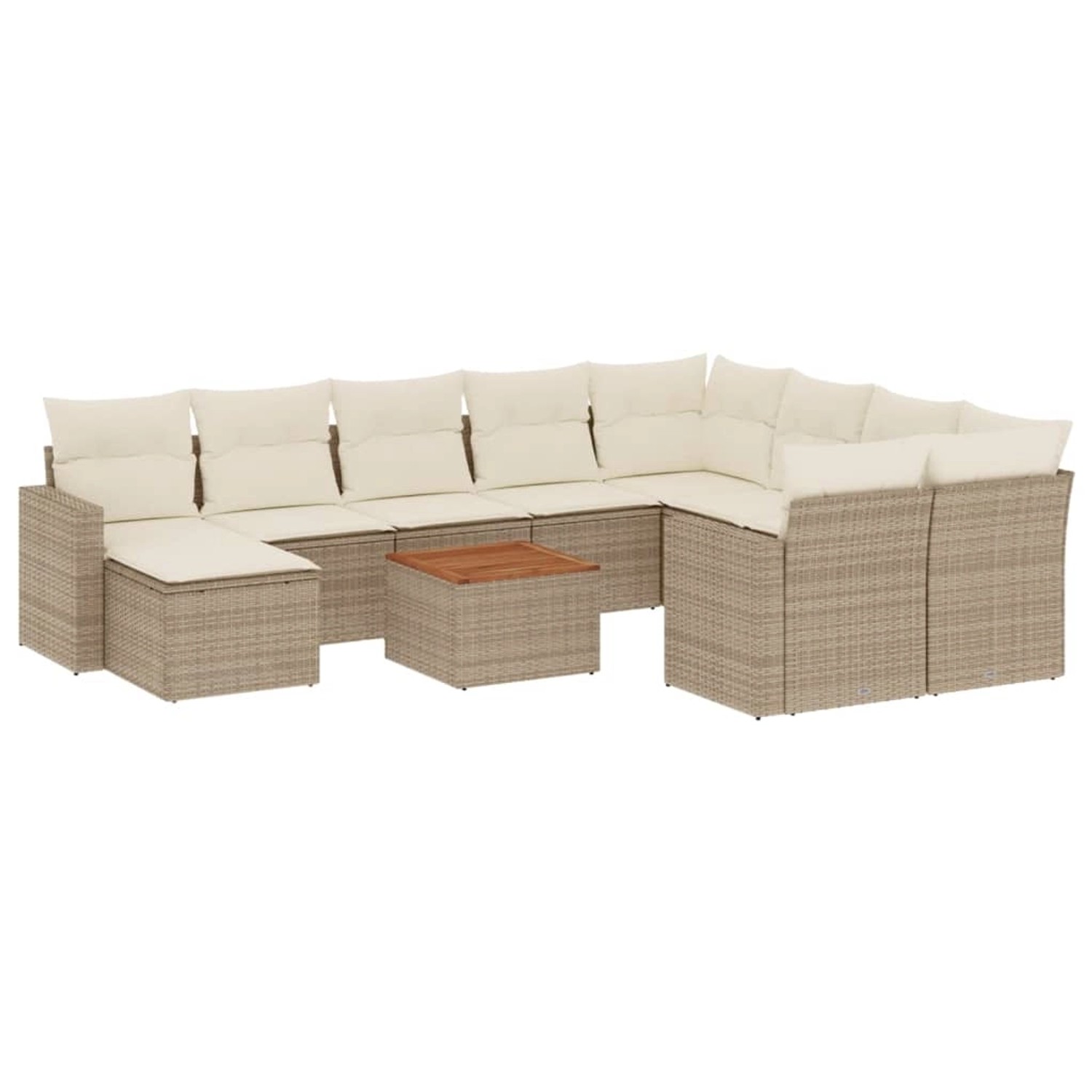 vidaXL 11-Tlg Garten-Sofagarnitur mit Kissen Beige Poly Rattan 3256744