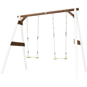 Axi 4-in-1 SportsFun Schaukelgestell, weiß und braun, mit zwei Schaukelsitzen aus Holz.