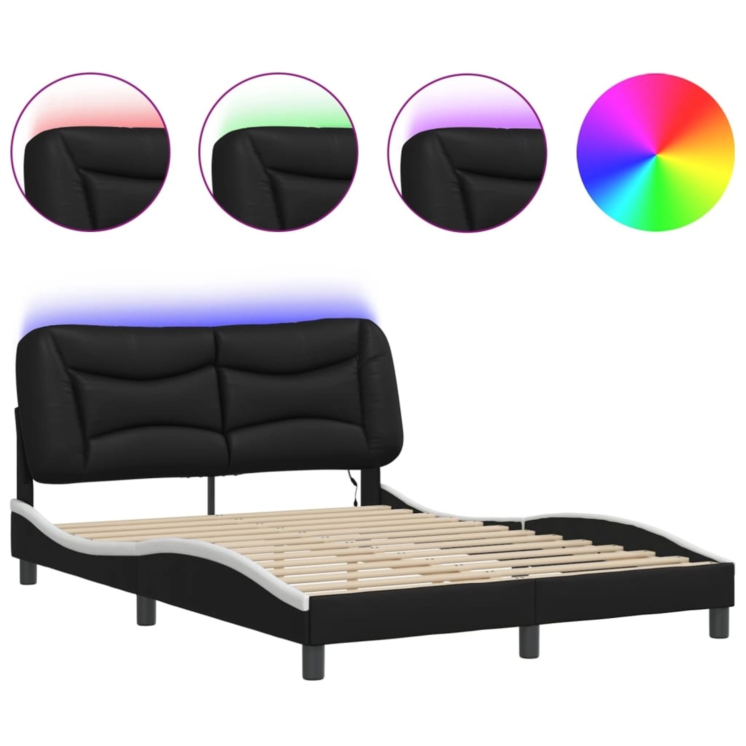 vidaXL Bettgestell mit LED ohne Matratze Hvar Schwarz und Weiß 140x200 cm K günstig online kaufen