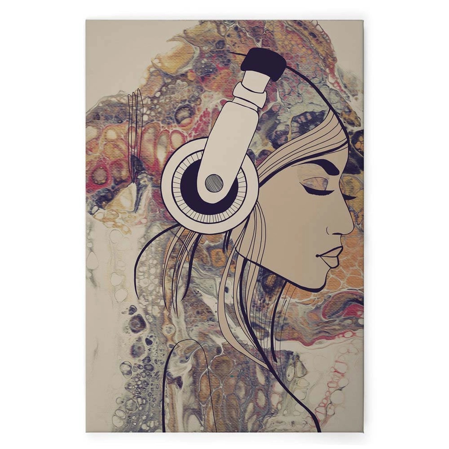 Bricoflor Bild Frau Mit Kopfhörern In Wasserfarben Optik Abstrakte Kunst Leinwandbild Mit Frauengesicht 80 X 120 Cm Für 