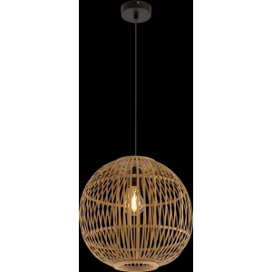 Globo Pendelleuchte Hildegard aus Bambus, naturfarbene Hängelampe mit schwarzem Textilkabel.