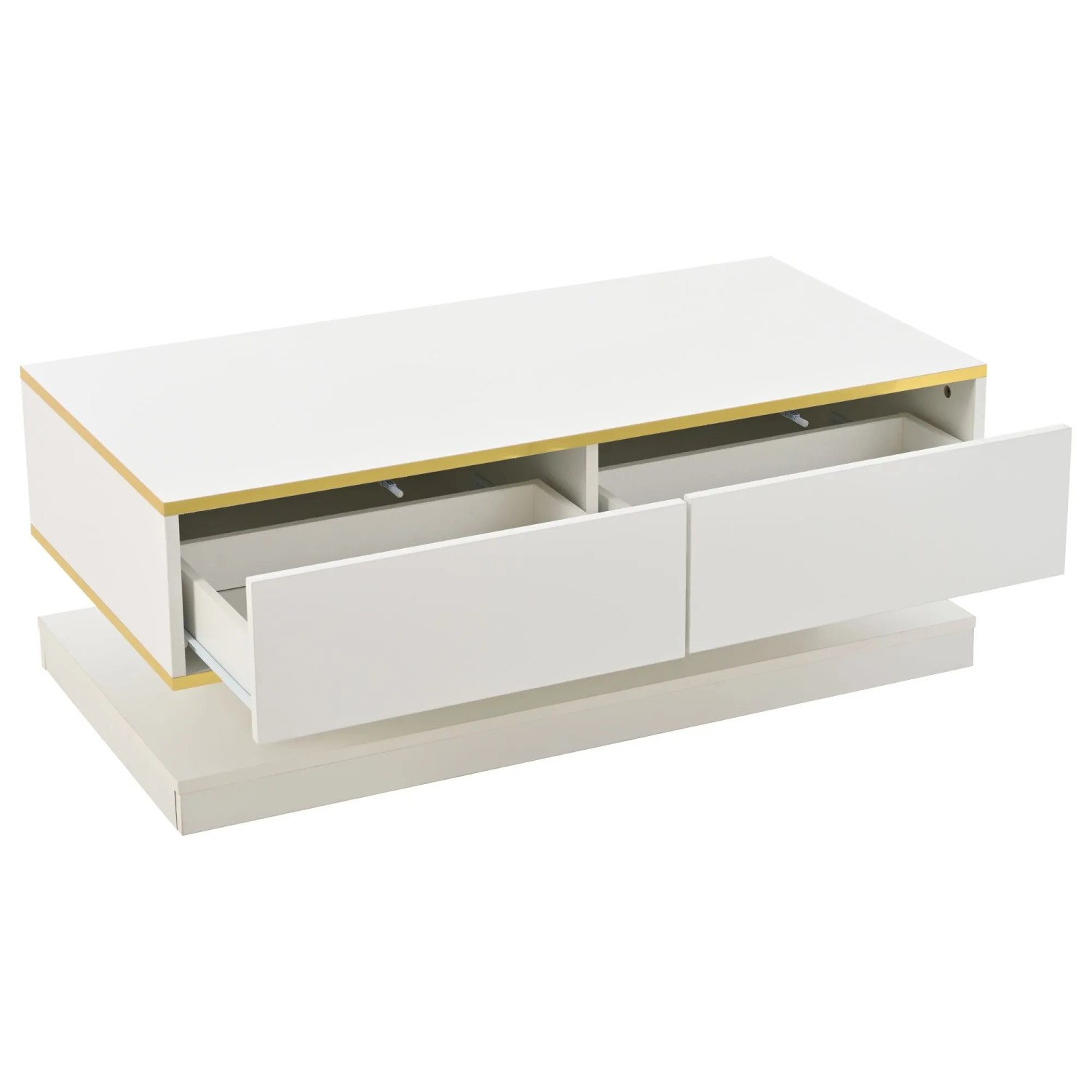 ModernLuxe Couchtisch Hochglanz mit 2 Schubladen Spanplatte Weiß