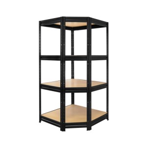 Schwarzes PROREGAL Eckregal DINO mit 5 MDF-Fachböden, ideal als Schwerlastregal für Garage und Keller.